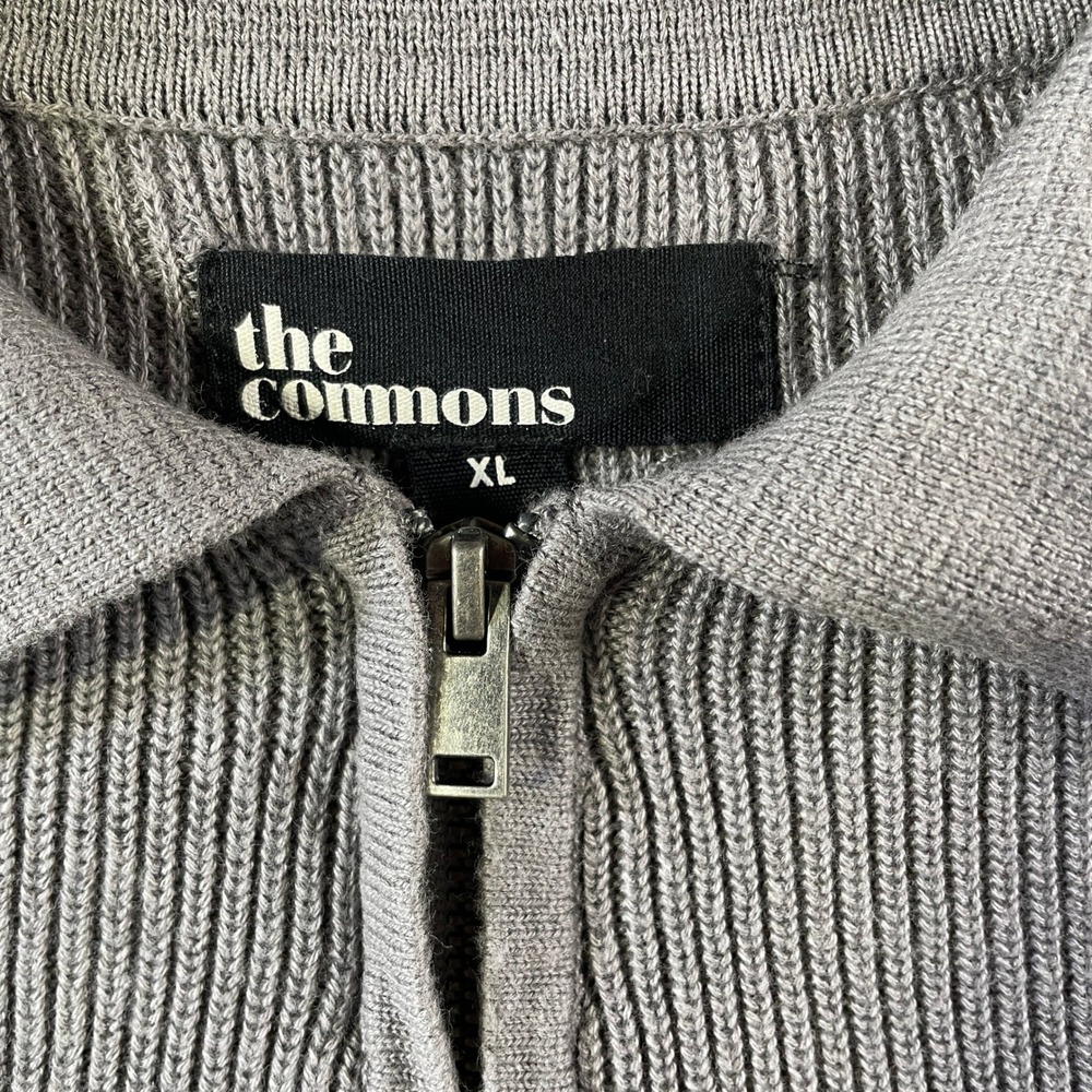 The Commons Sweater Polo Shirt Men XL Gray Ribbed Knit 1/4 Zip Preppy Minimalist - Picture 2 of 11